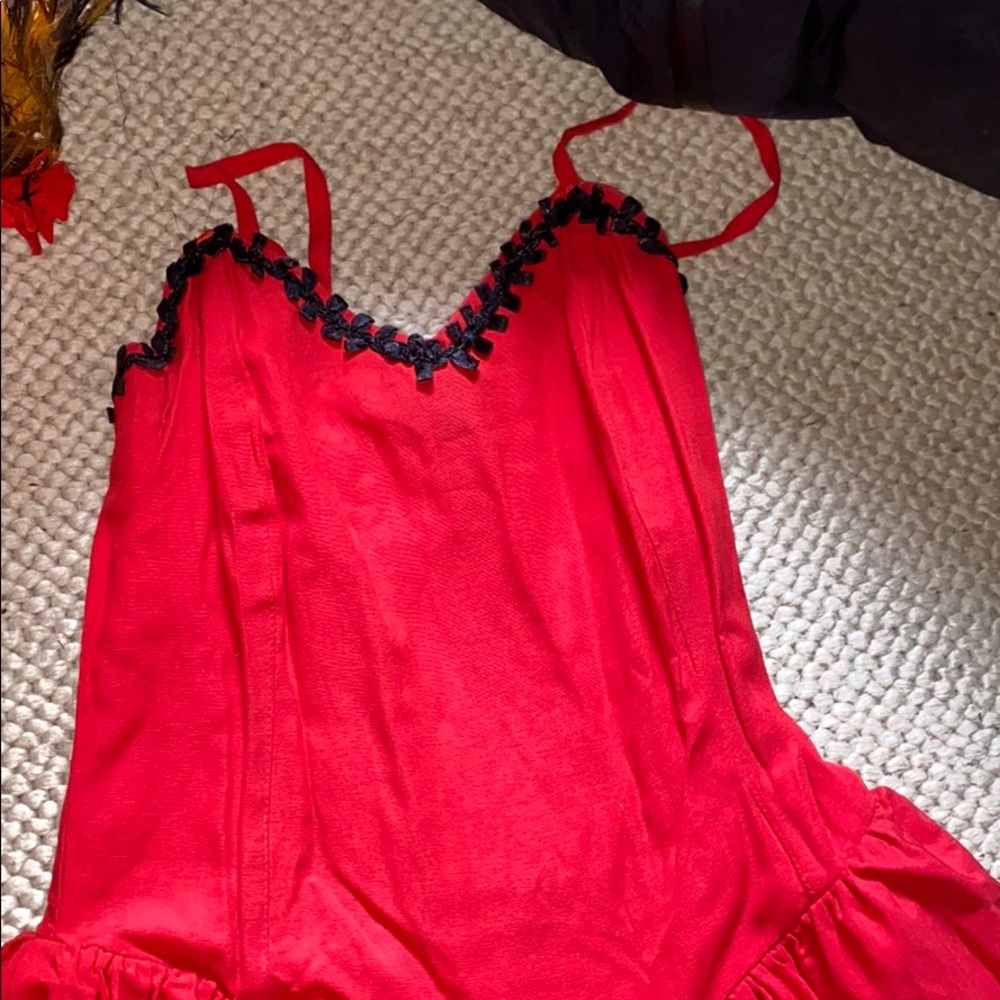 Custom designed red dress with frill